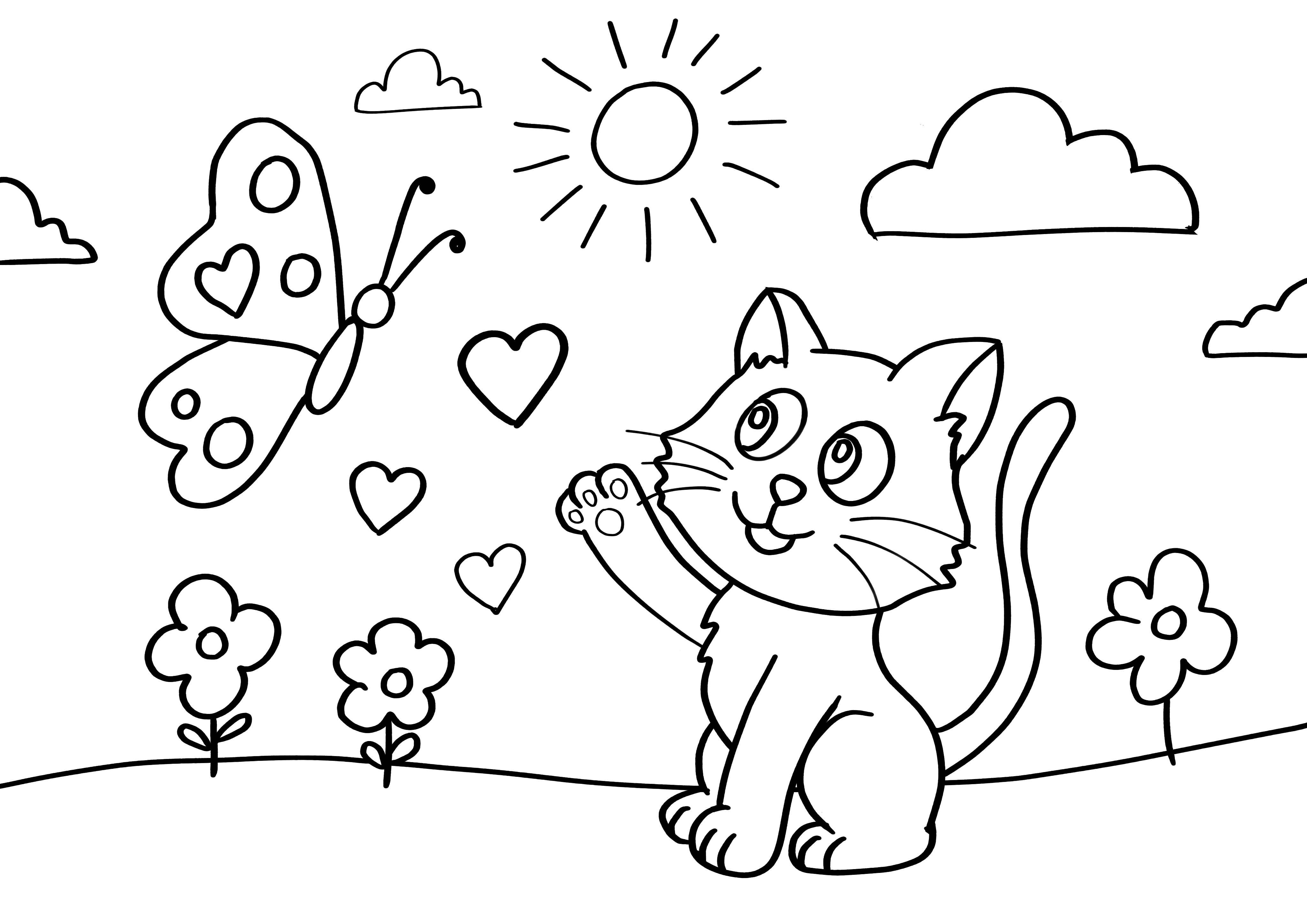 Cat doodle colouring page
